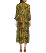 John Mark Woven Mixed Print Point Collar Button Front Dress-Citron