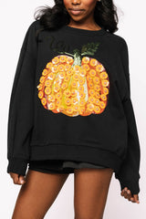 Queen Of Sparkles Black & Orange Flower Sequin Pumpkin Sweatshirt