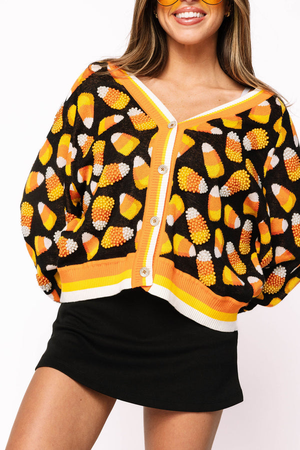 Queen Of Sparkles Black Pearl Candy Corn Cardigan