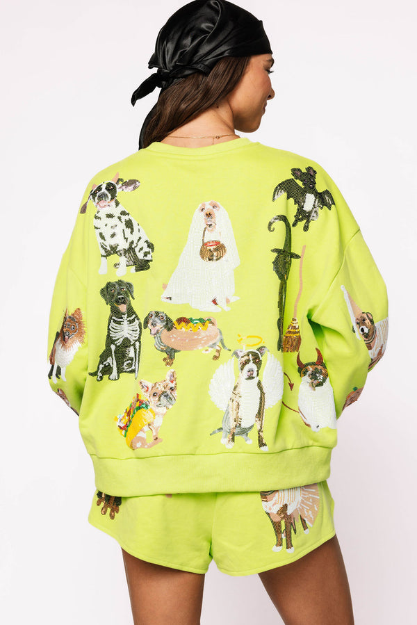 Queen Of Sparkles Lime Green Halloween Dogs Sweatshirt