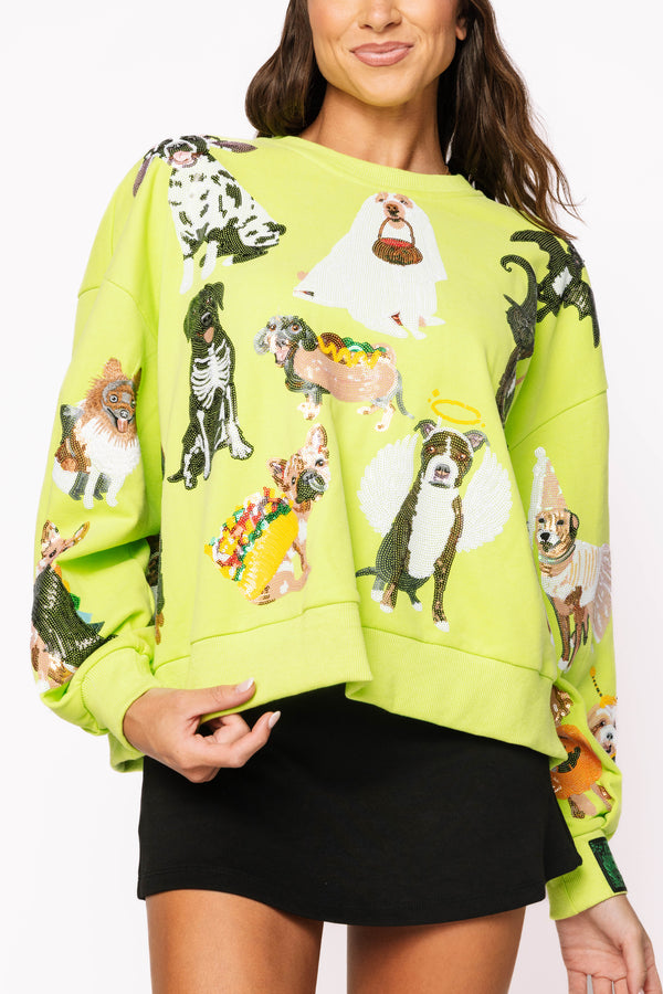 Queen Of Sparkles Lime Green Halloween Dogs Sweatshirt