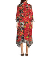 John Mark Woven Print Point Collar Tie Belt Button Front Midi Dress-Spice Print