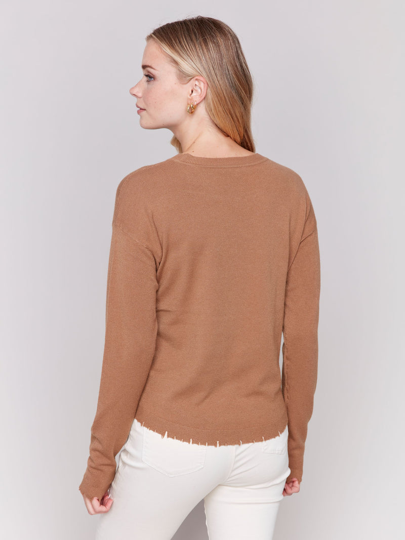 Charlie B Crew-Neck Drop-Shoulder Plushy Sweater-Truffle