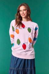Fantastic Fawn Embroidery & Sequins Multi Color Light Oversized Sweatshirt | Light Pink