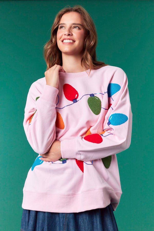 Fantastic Fawn Embroidery & Sequins Multi Color Light Oversized Sweatshirt | Light Pink