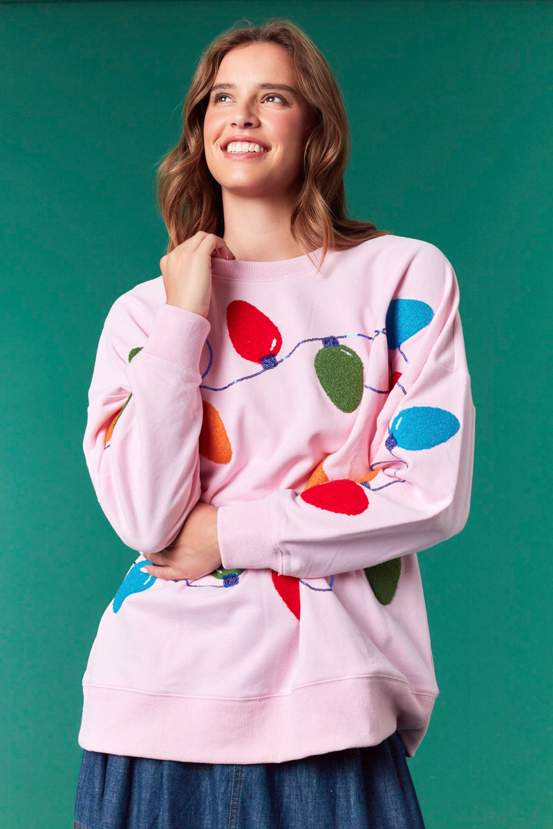Fantastic Fawn Embroidery & Sequins Multi Color Light Oversized Sweatshirt | Light Pink