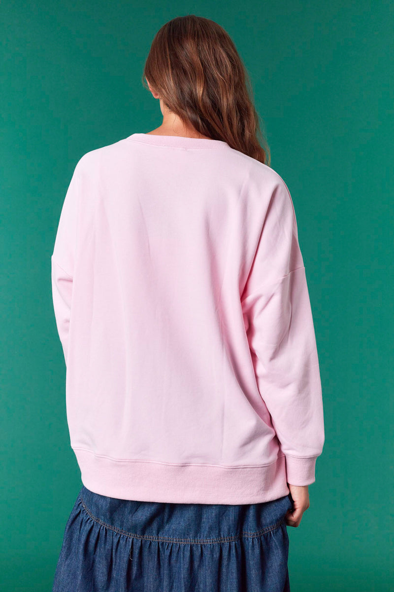 Fantastic Fawn Embroidery & Sequins Multi Color Light Oversized Sweatshirt | Light Pink