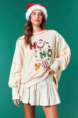 Fantastic Fawn Sequins 'Hohoho' Detailed High & Low Sweatshirt | Ivory