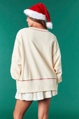 Fantastic Fawn Sequins 'Hohoho' Detailed High & Low Sweatshirt | Ivory