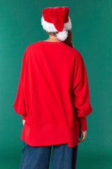 Fantastic Fawn Metallic Faux Leather 'Merry' Patches with Embroidery Tree Sweatshirt | Red