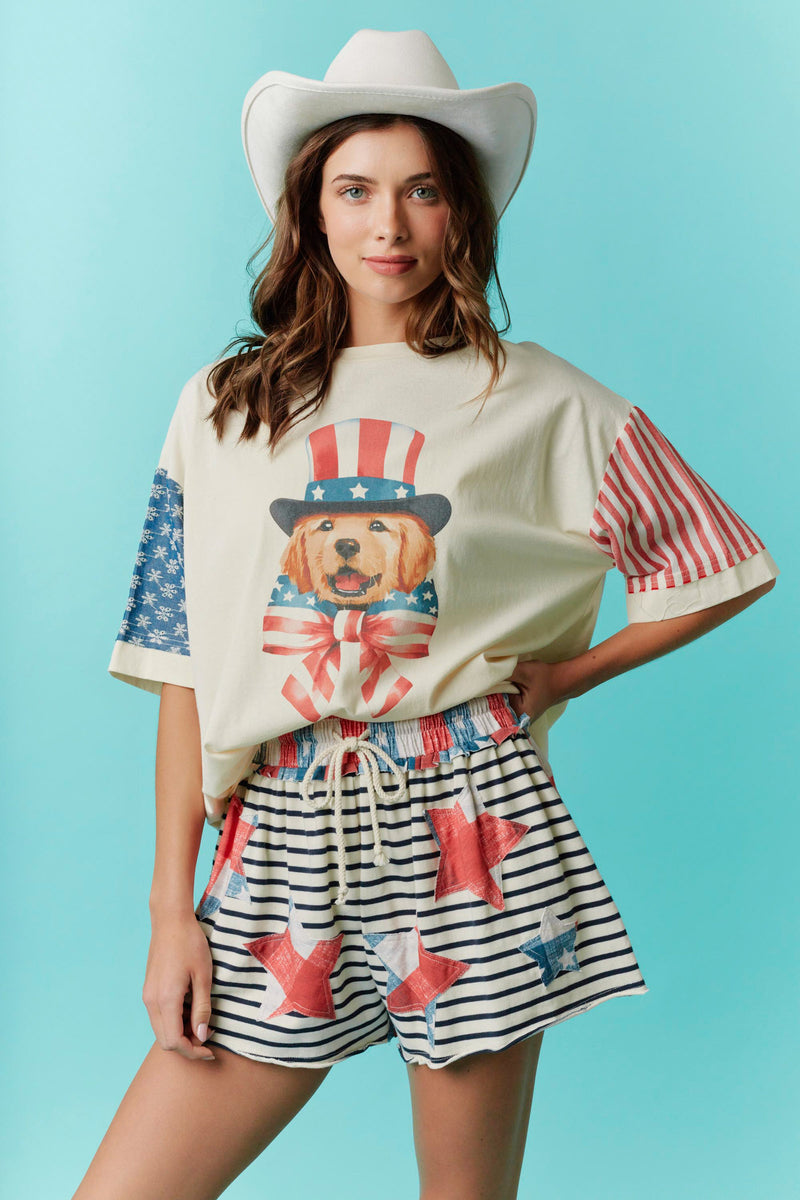 Fantastic Fawn Americana Puppy Graphic T Shirt