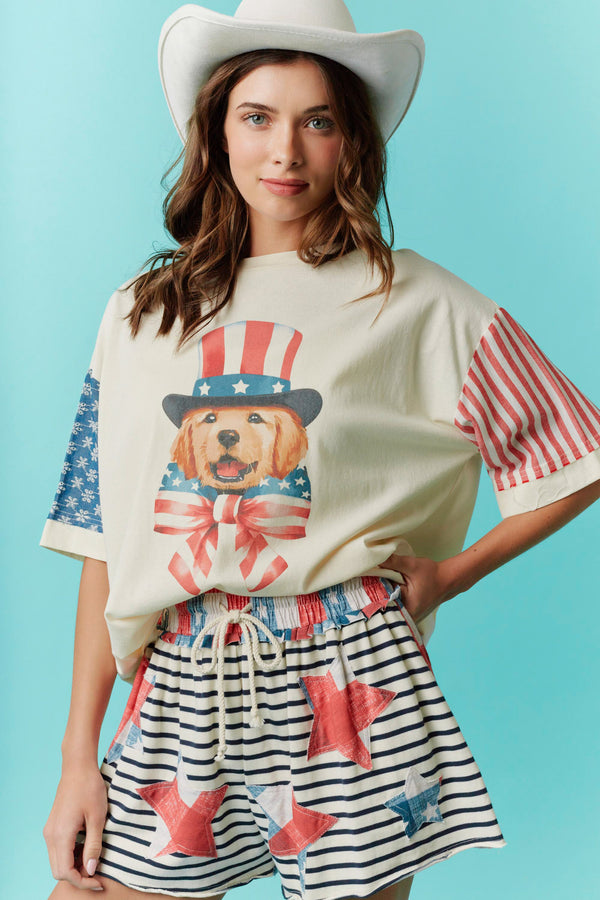 Fantastic Fawn Americana Puppy Graphic T Shirt