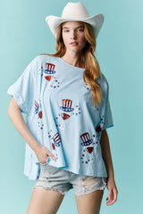 Fantastic Fawn Americana Lose Fit Wine Glass Sequins Embroidery Detail