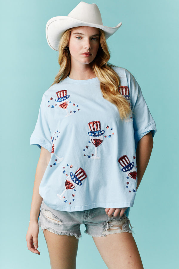 Fantastic Fawn Americana Lose Fit Wine Glass Sequins Embroidery Detail