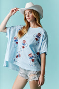 Fantastic Fawn Americana Lose Fit Wine Glass Sequins Embroidery Detail