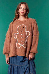 Fantastic Fawn Gingerbread Man Oversized Sweater Top | Brown