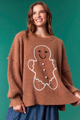 Fantastic Fawn Gingerbread Man Oversized Sweater Top | Brown