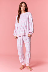 Peach Love Soft Touch Fleece Christmas Prints Loungewear | Pink