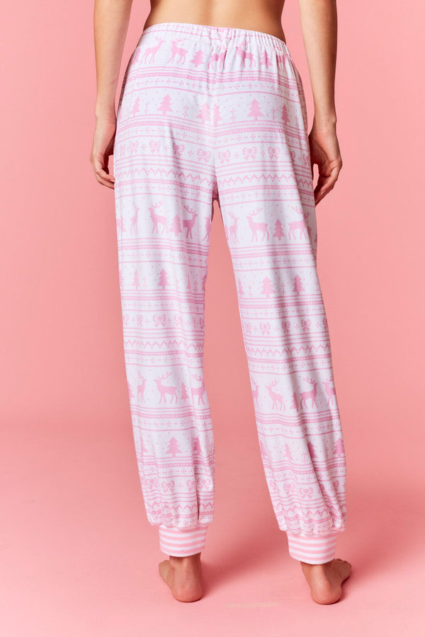 Peach Love Soft Touch Fleece Christmas Prints Loungewear | Pink