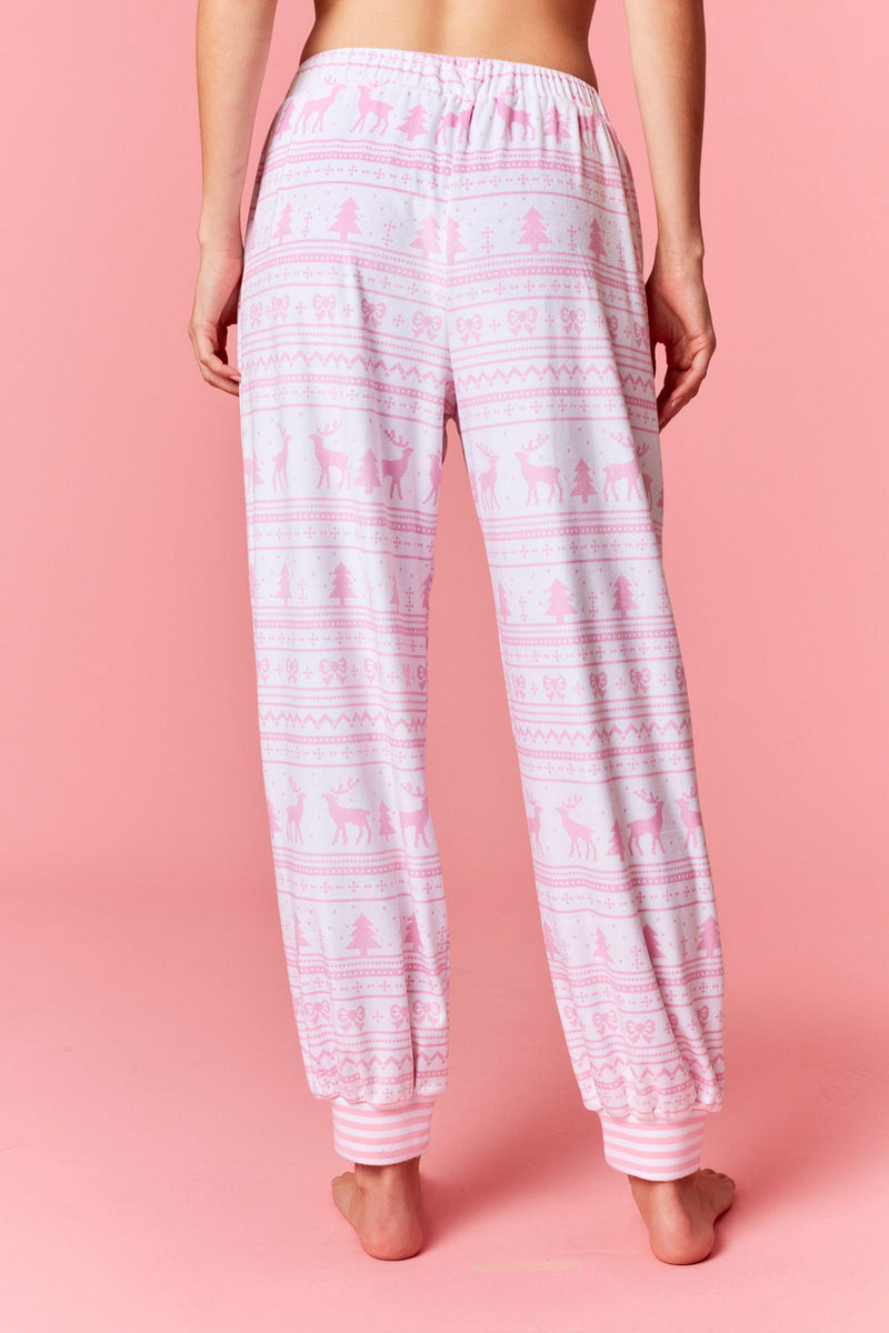 Peach Love Soft Touch Fleece Christmas Prints Loungewear | Pink