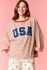 Peach Love Ditsy Flower Print Twill 'USA' Patchwork Sweatshirt