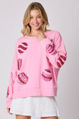 Peach Love Christmas Ornaments Sequins Embroidered Sweatshirt-Pink