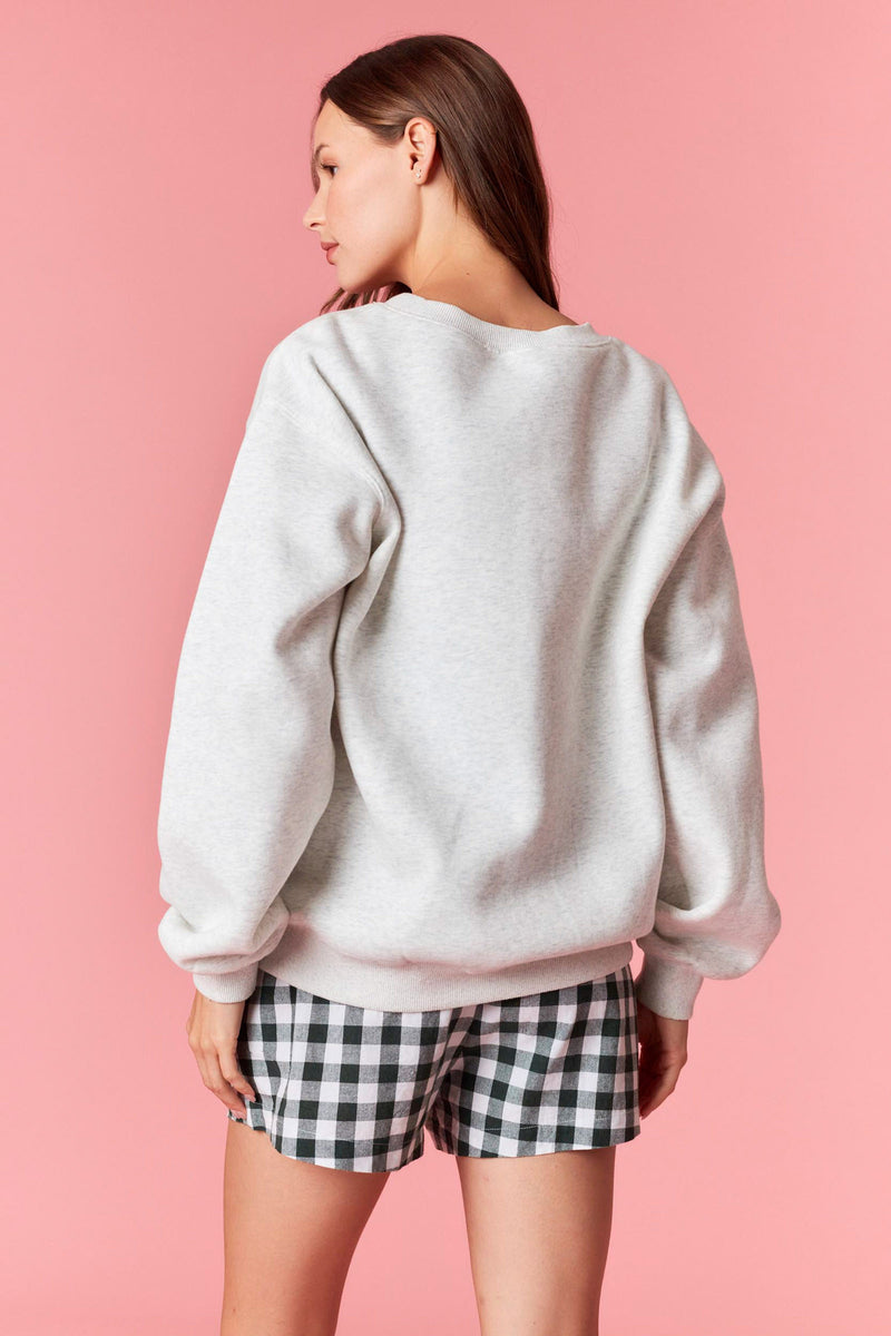 Peach Love 'Merry Everything' Metallic Embroidery Fleece Terry Sweatshirt | Heather Grey