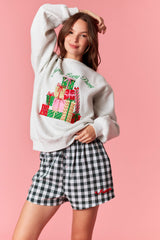 Peach Love 'Merry Everything' Metallic Embroidery Fleece Terry Sweatshirt | Heather Grey