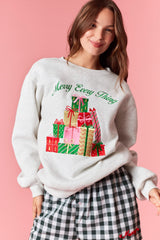 Peach Love 'Merry Everything' Metallic Embroidery Fleece Terry Sweatshirt | Heather Grey