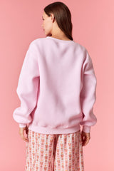 Peach Love 'Merry Everything' Metallic Embroidery Fleece Terry Sweatshirt | Light Pink