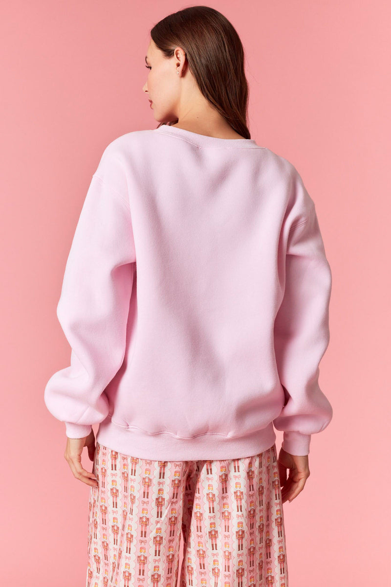 Peach Love 'Merry Everything' Metallic Embroidery Fleece Terry Sweatshirt | Light Pink