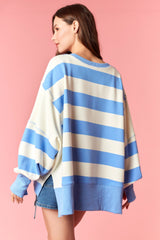 Peach Love Striped French Terry Sweatshirt | Blue/Ivory