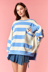 Peach Love Striped French Terry Sweatshirt | Blue/Ivory