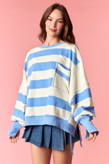 Peach Love Striped French Terry Sweatshirt | Blue/Ivory