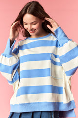Peach Love Striped French Terry Sweatshirt | Blue/Ivory