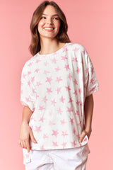 Peach Love Distressed Star Printed Oversized Sweatshirt