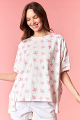 Peach Love Distressed Star Printed Oversized Sweatshirt