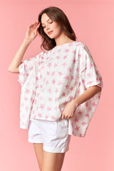 Peach Love Distressed Star Printed Oversized Sweatshirt