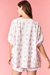 Peach Love Distressed Star Printed Oversized Sweatshirt