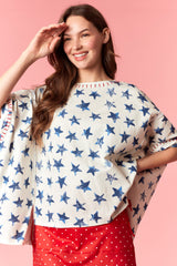 Peach Love Distressed Star Printed Oversized Sweatshirt