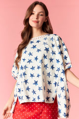 Peach Love Distressed Star Printed Oversized Sweatshirt