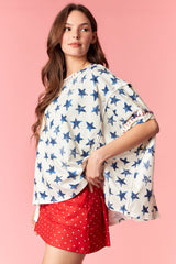 Peach Love Distressed Star Printed Oversized Sweatshirt