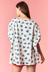 Peach Love Distressed Star Printed Oversized Sweatshirt
