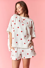 Peach Love Polka Dot Frech Terry Sweatshirts