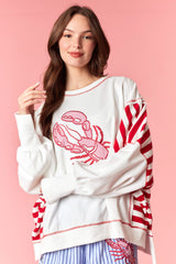 Peach Love Lobster Patchwork Oversized Sweatshirt
