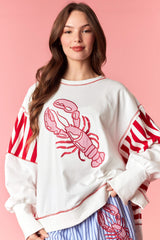 Peach Love Lobster Patchwork Oversized Sweatshirt