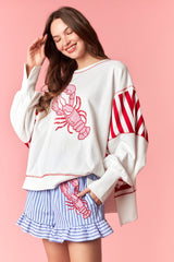 Peach Love Lobster Patchwork Oversized Sweatshirt