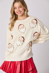 Peach Love Santa Sequin Oversized Terry Sweatshirt | Cream