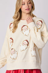 Peach Love Santa Sequin Oversized Terry Sweatshirt | Cream