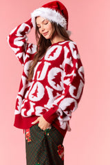 Peach Love Joy 3d Yarn Detail Pullover Sweater | Red
